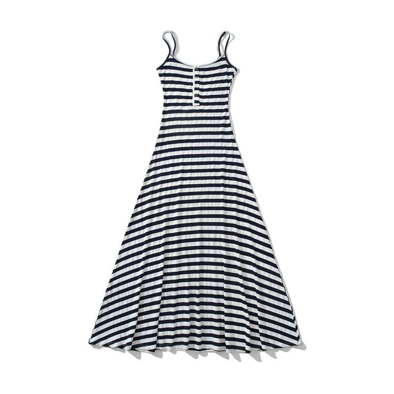 Korean Style Striped Camisole Dress: Elegant, Sleeveless, Off-Shoulder Bodycon Long Skirt