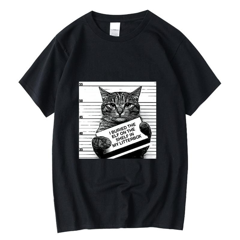 Funny Crime Cat Print Casual O-neck Loose Men Women Tee Shirt Summer Humor Unisex Short-sleev Casual Creativity Streetwear Tops