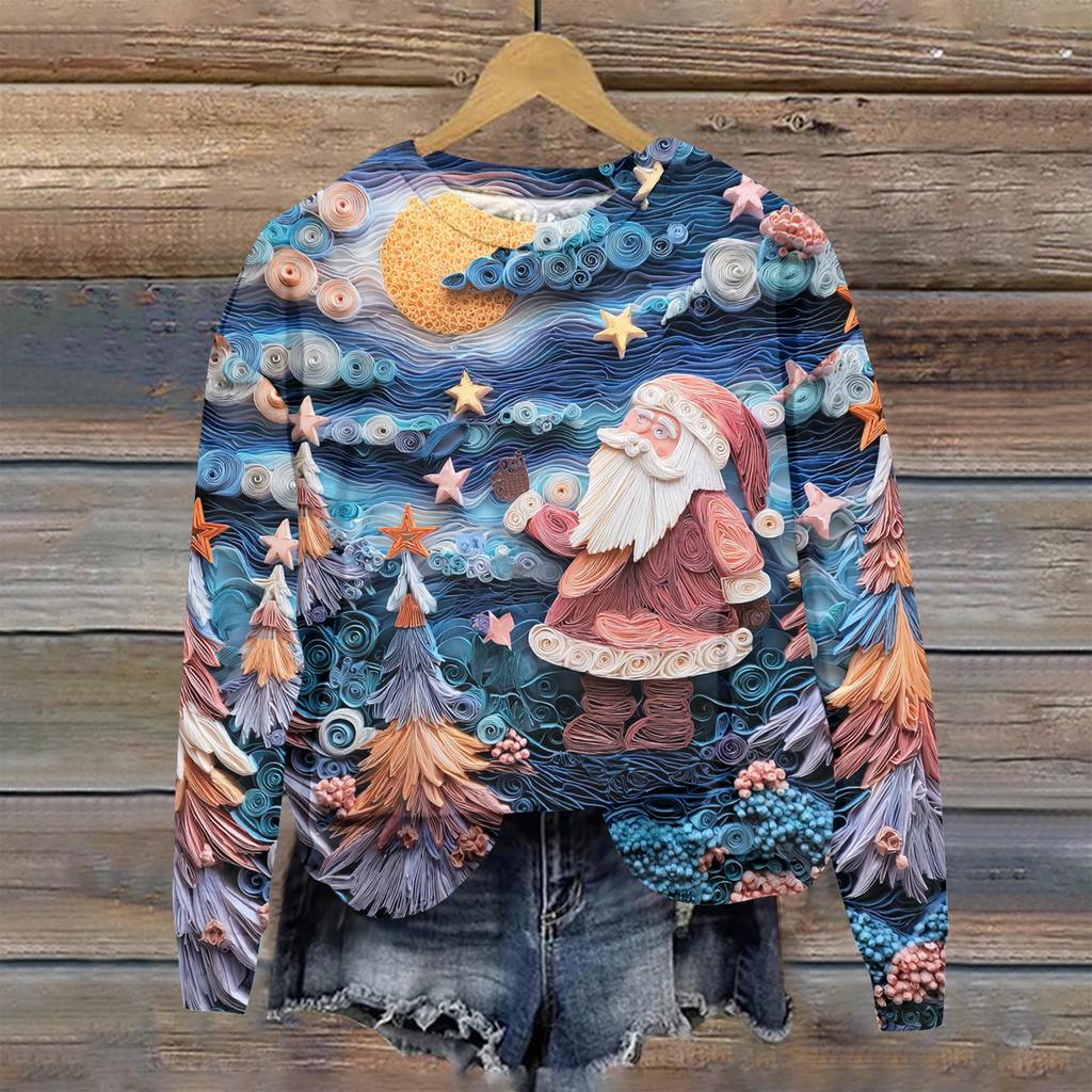 Women's Christmas Printed Casual Fashion Long Sleeve Round Neck Pullover Top