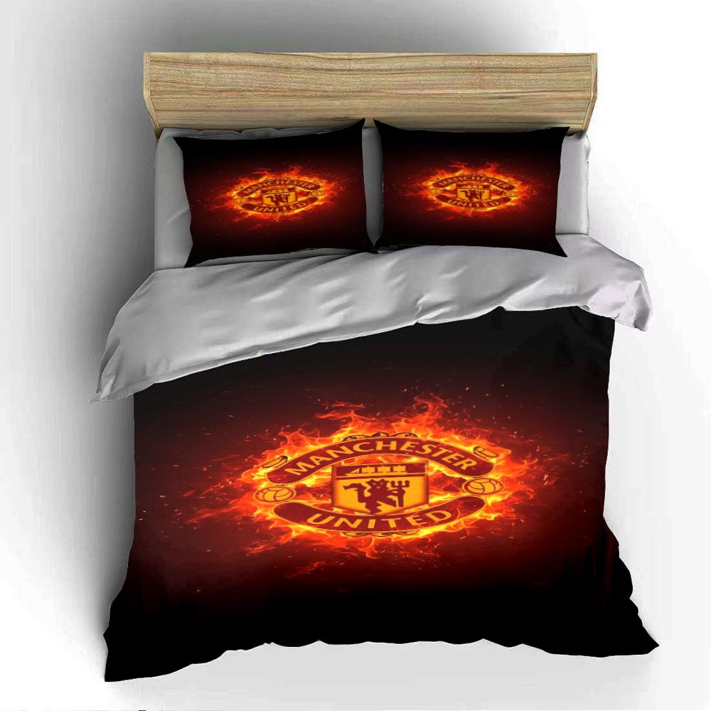 Manchester United Fire Design Bedding Duvet Cover Set Duvet Cover Pillowcases Home Decor (1 * Duvet Cover 2 * Pillowcases, Without Duvet Insert)