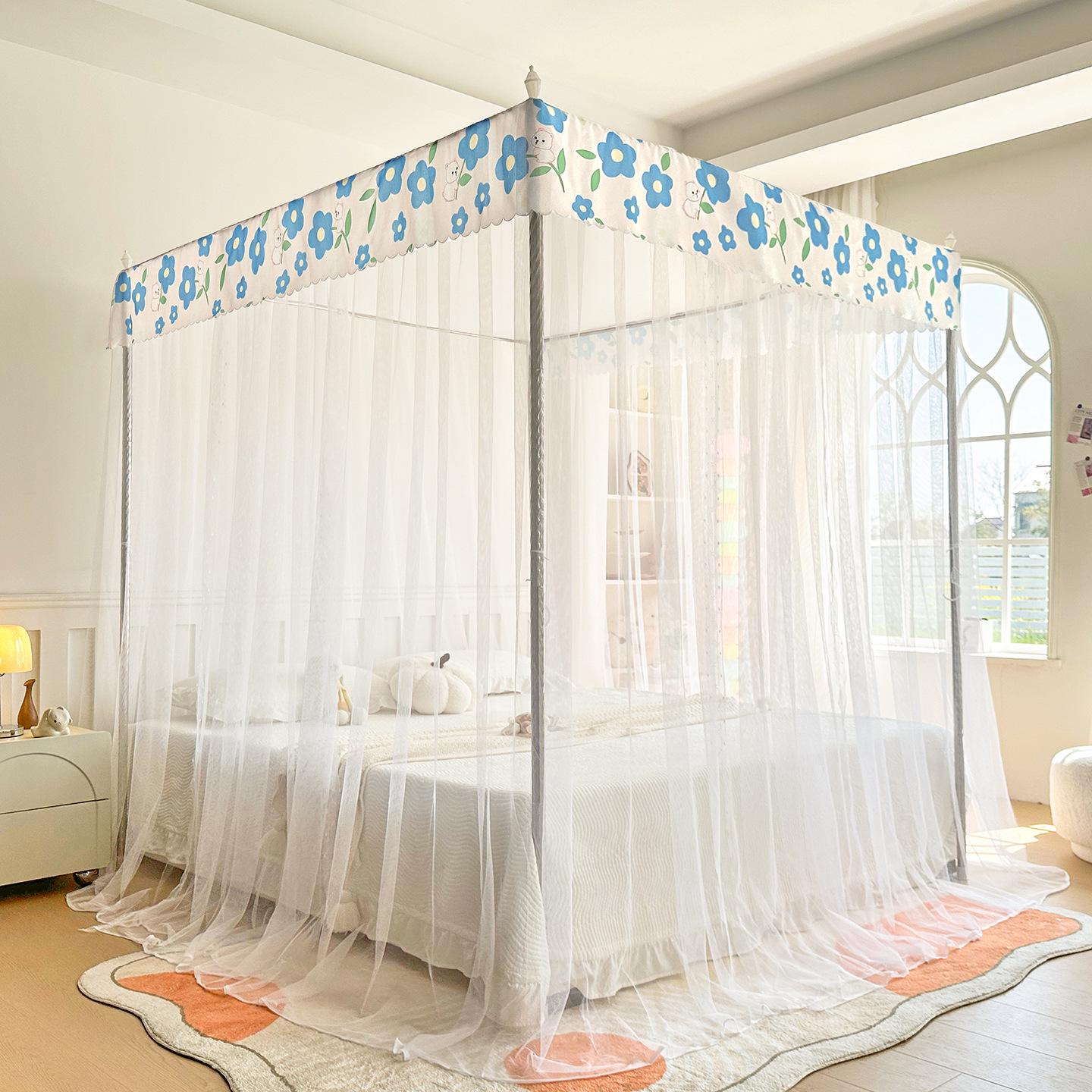2026 Palace Floor Standing Canopy: Three-Door Printed Fabric Mosquito Net 120*200cm-Single Net