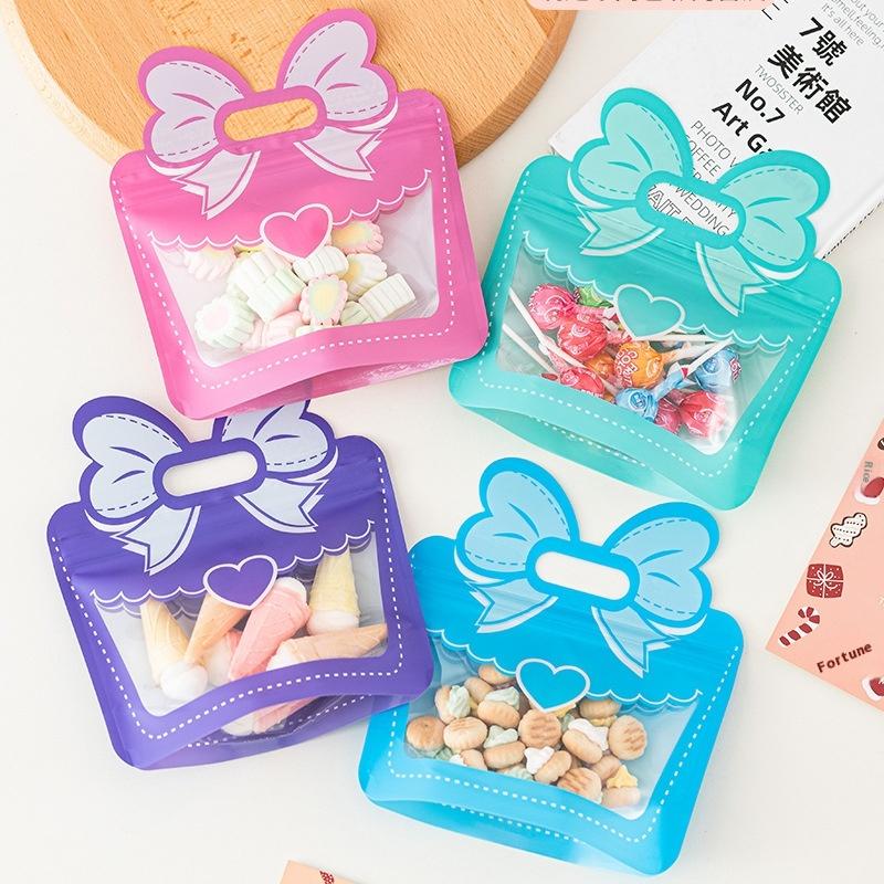 5 Pcs Candy Snack Packaging Bag Cute Bow Creative Party Favor Gift Bags Food Grade Self-Lock Zipper Sealed Bag Kid Birthday Gift