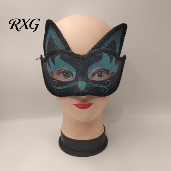 Eye Catching Prom Mask Cat Half Face Mask, Halloween Glitter Venetian Masquerade Flexible Rhinestone Ear for Party Costume Cosplay Lightweight