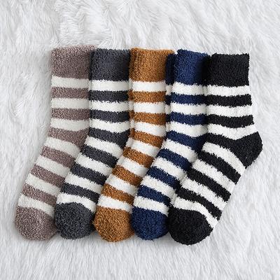 Herren Weiche Gestreifte Socken Mann Flauschige Dicke Korallenvlies Socken Männlich Winter Warm Mode Boden Frottee Frottee Socke Herren