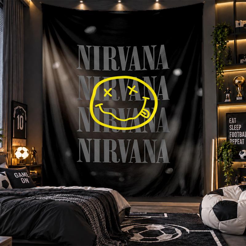 Wall Hanging Tapestry Nirvana Print Cloth for Living Room Bedroom Home Decor