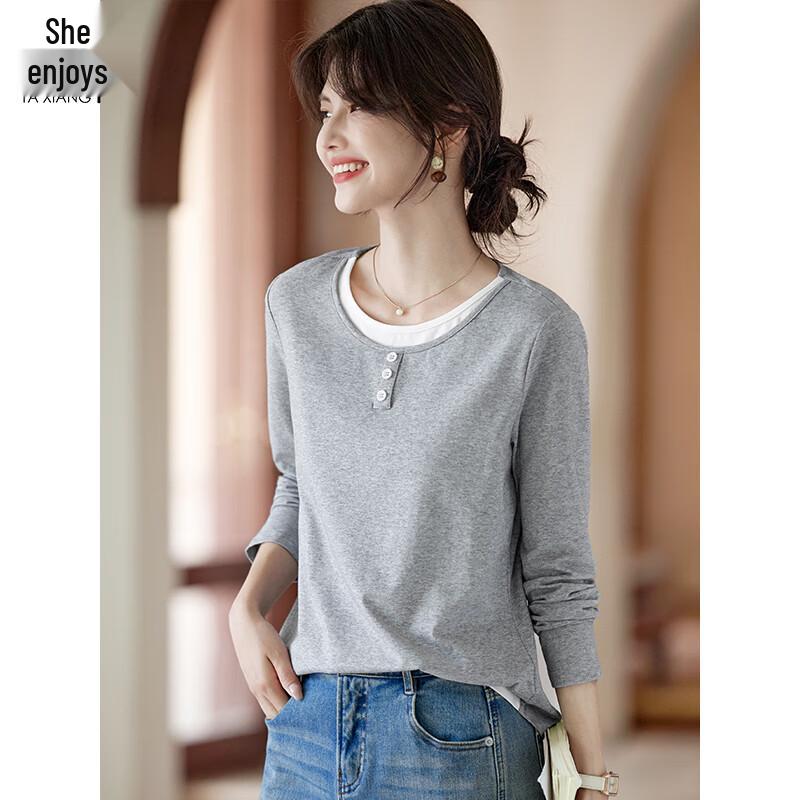 Women's Faux Two-Piece Long Sleeve T-Shirt