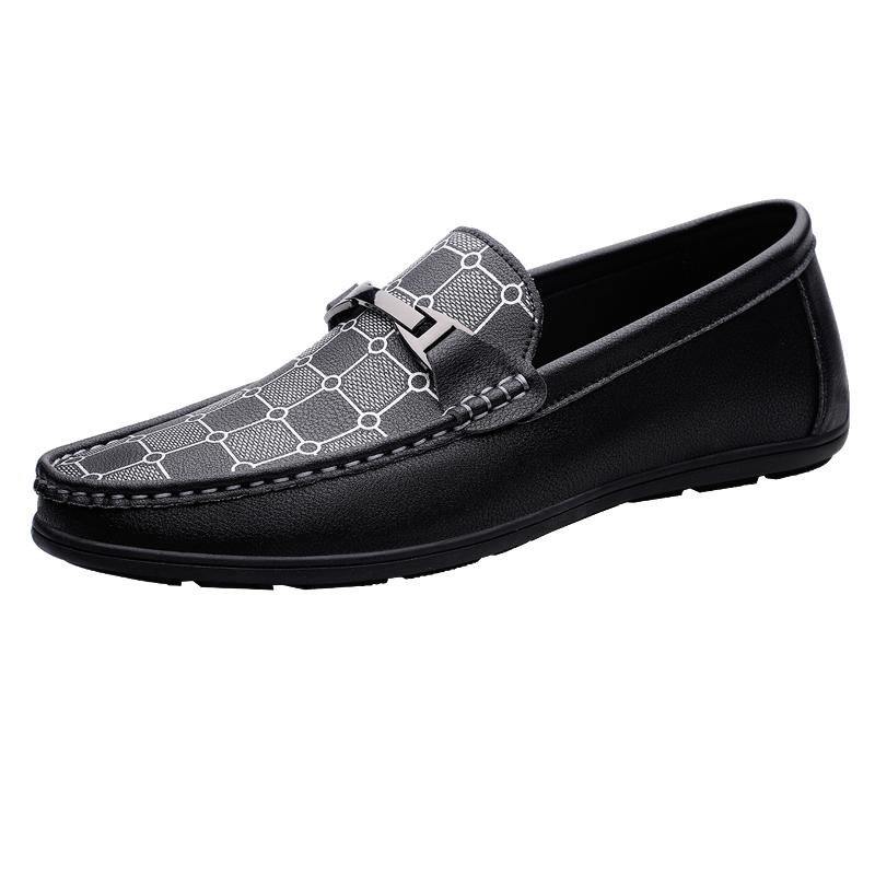 Metal Buckle Black Loafers Genuine Leather Mens Business Formal Shoes Comfortable Casual Shoes Driving Footwear Breathable Mens