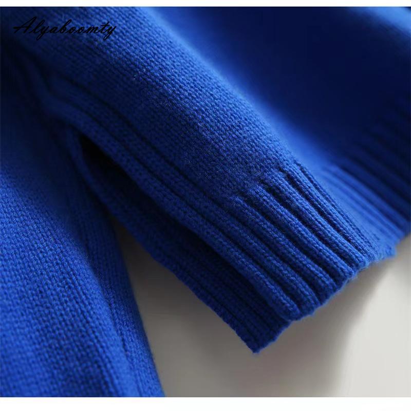 Korean Fashion Herbst Winter Frauen Casual Lose Pullover Halb Hohen Kragen Blau Beige Grün Gestrickte Pullover