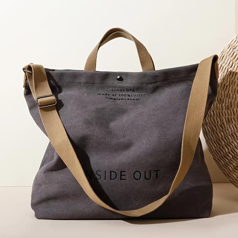 Vintage Letter Print Crossbody Bag, Retro Canvas Shoulder Bag, Women's Casual Handbag & Shopping Bag