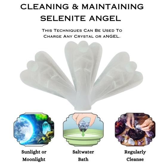 Selenit-Taschenflügel, Engelsstatue, Figuren, Schutzkristall für spirituelle Verbindung, Kristallengel für Heimdekoration, Büro, Tisch, Schlafzimmer, Auto, Armaturenbrett