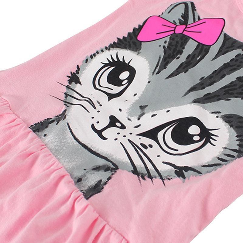 Maglietta Gonna Bambina Stampa Gatto Festa Principessa Skater Estiva Vestito Carino Bambina