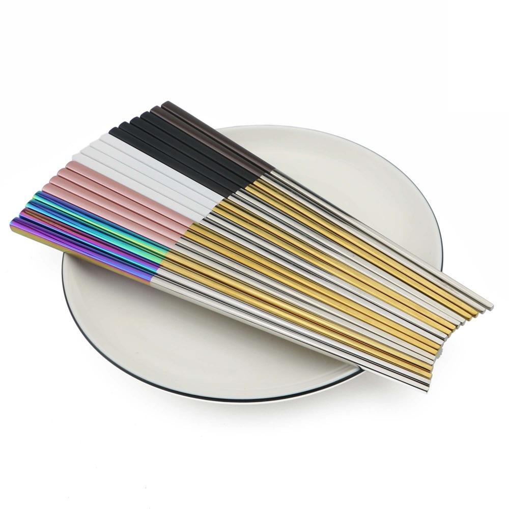 Znovupoužitelné čtvercové hůlky 23,5 cm 304 Nerezová ocel Japonské zlato Růžové zlato Sushi Hashi Opakovaně použitelné barevné hůlky 1 pár