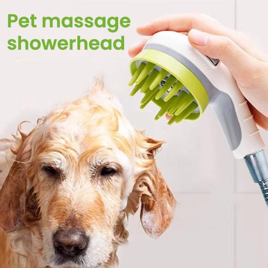 Hundeduschenaufsatz Sprüher Haustierduschkopf mit Massagebürste Sanfte Fellpflege Hundeduschbürste für Badezimmer Duscharm Hunde Katzen Badewerkzeug