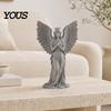 Retro Angel Sculpture 3D Printed Crown Figurine, Vintage Guardian Angle Statue, Healing Statue Artistic Winged Women for Home Tabletop Decoration