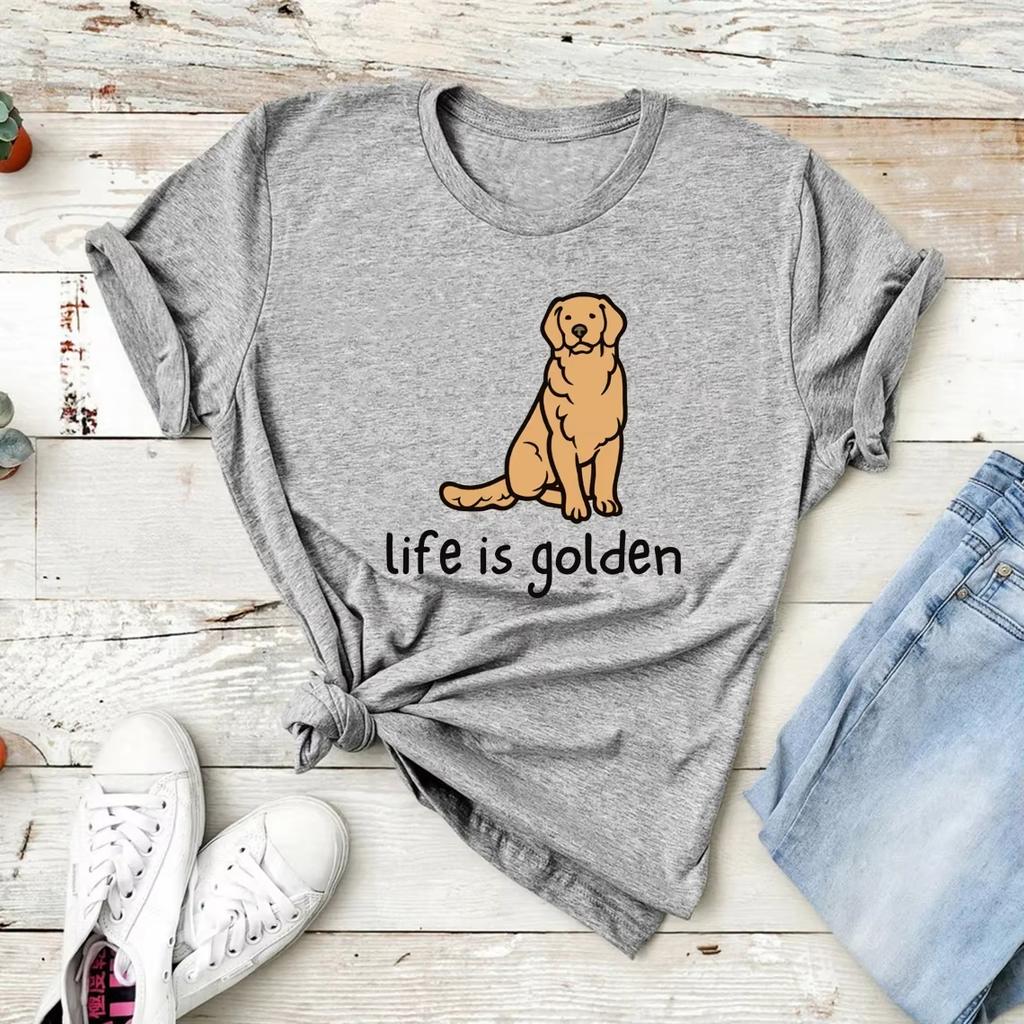 Unisex Tshirt Golden Retriever Dog Graphic Tee Crew Neck Short Sleeve Life Is Golden Slogan Print Casual Pet Lover Daily Top