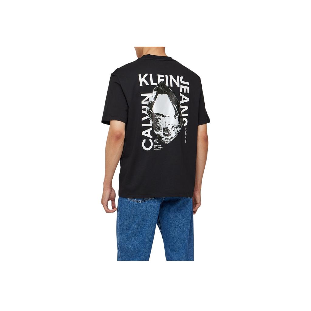 Calvin Klein Loose Modern Metallic Logo Crew Neck Short Sleeve T-Shirt Men Tops Black J324759-BEH