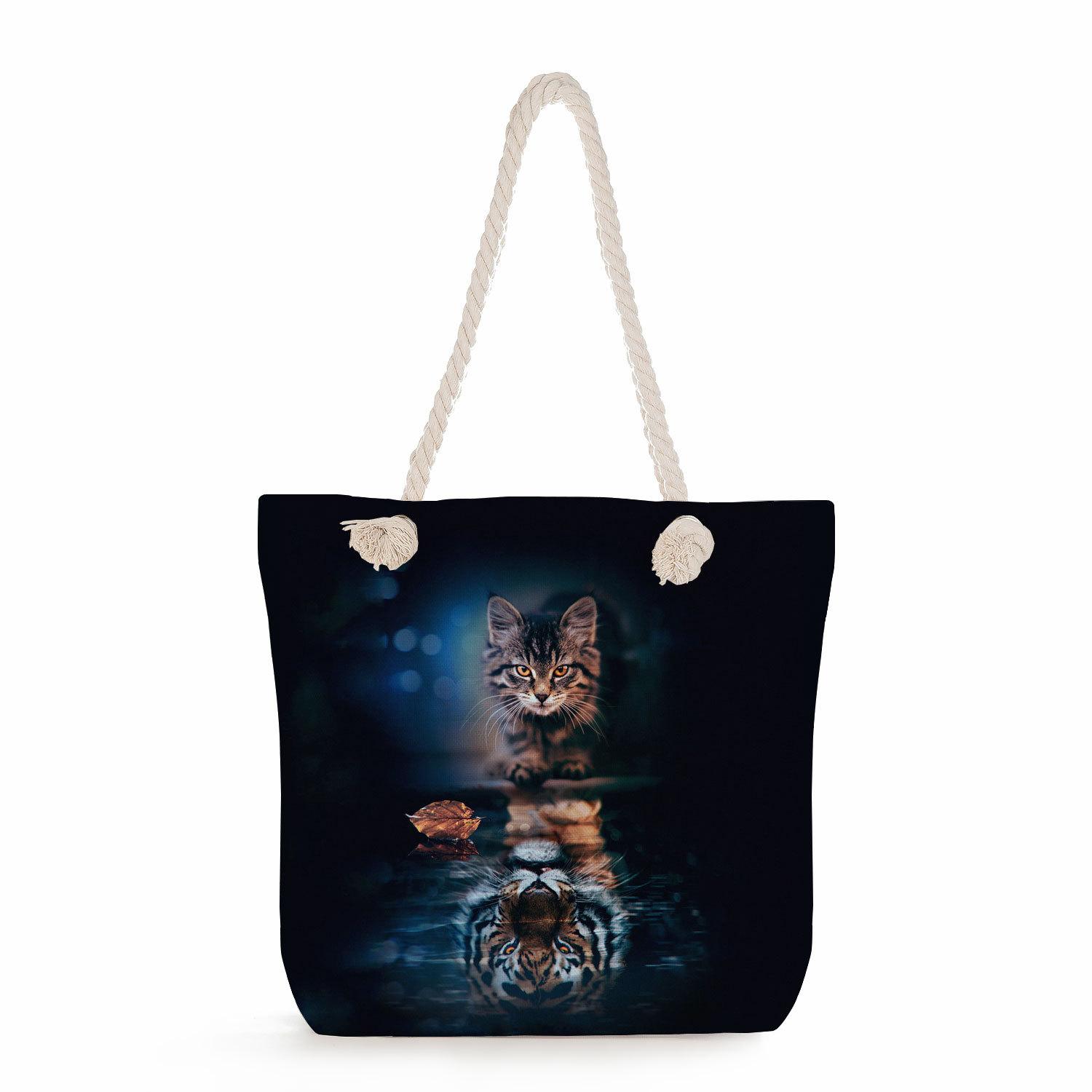 

Animal reflections print thick rope single-shoulder beach bag 7277 KTB