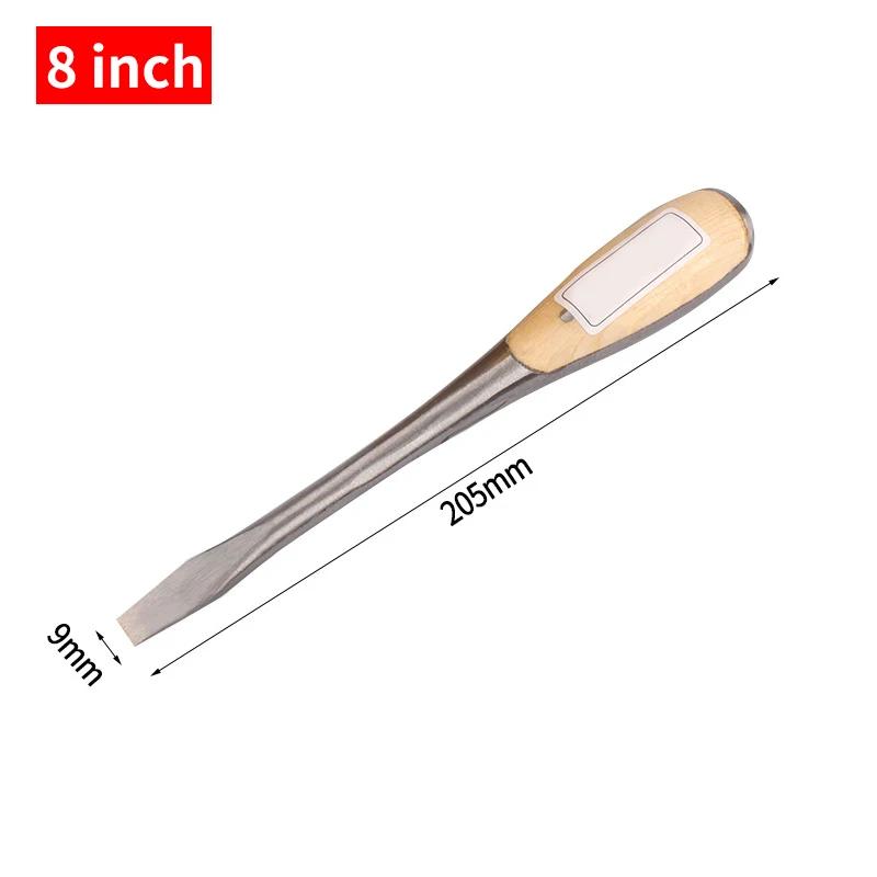 One Piece Heavy Duty Slotted Screwdriver With Wooden Handle Knockable Flat Blade 6/8/10/12 Inch Home Mchine Hand Repair Tools