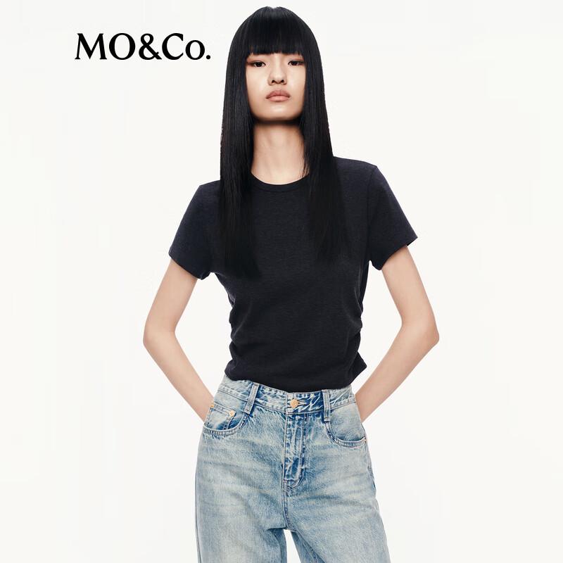 MO&Co. Acetate Merino Wool Pleated T-shirt