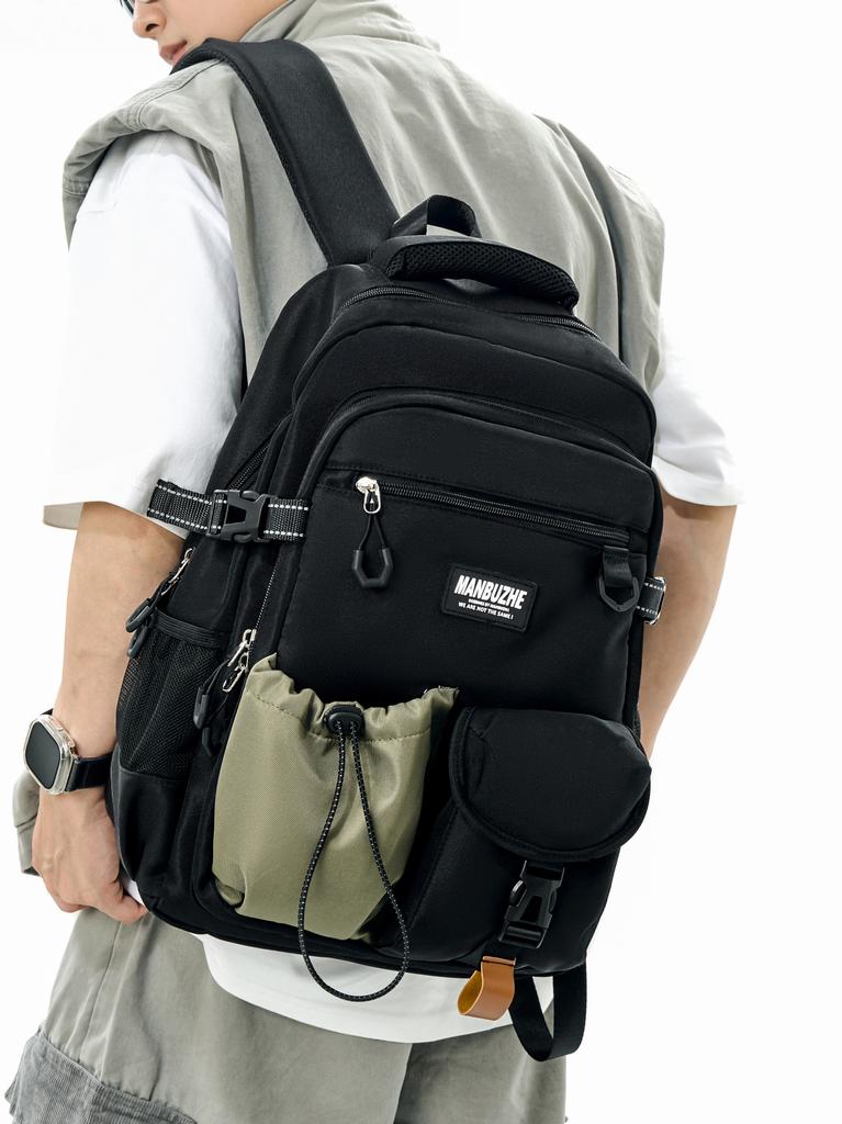 New Large Capacity Backpack for Men's High School Travel Backpack Trendy Japanese Solid Color College Student School Bags Versat