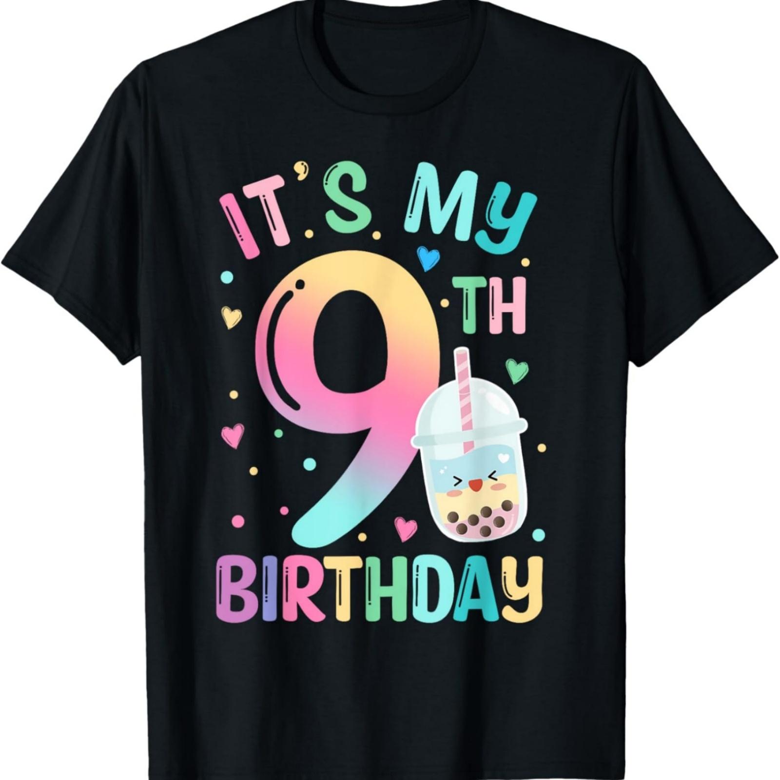 

It s My 9th Birthday Bubble Boba Tea Party 9 Year Old Girl T-Shirt XXXXXL різнокольоровий