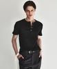 KINETO Whale Cotton Henley Neck Top_Black