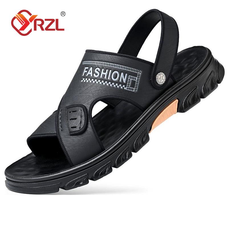 

Men s Leather Sandals Summer Open Toe Non Slip Soft Sole Beach Slippers for Men Casual Comfortable Black Sandals Men 44 чорний
