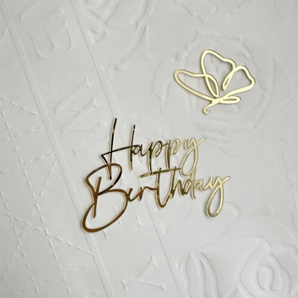 Nová dětská narozeninová party boční vlaječka na dort pro miminko Dárek Zlatý akrylátový Happy Birthday Dortové ozdoby Dortové ozdoby Potřeby na pečení