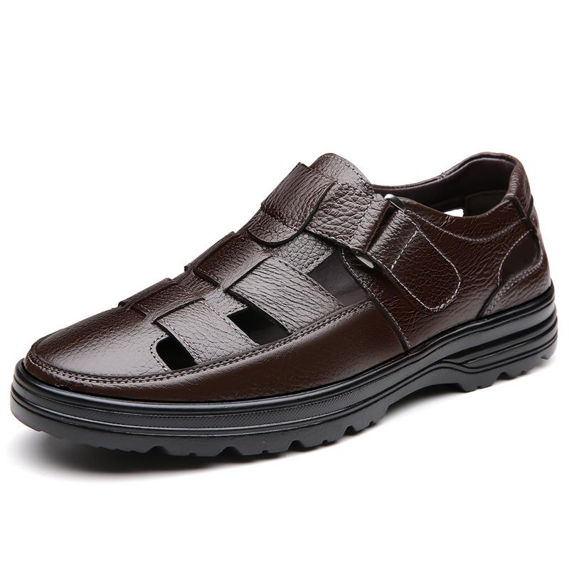 Prince Casual Genuine Leather Sandals for Men - Breathable, Non-Slip, Large Size 48, Ideal for Spring, Autumn, Summer Work.