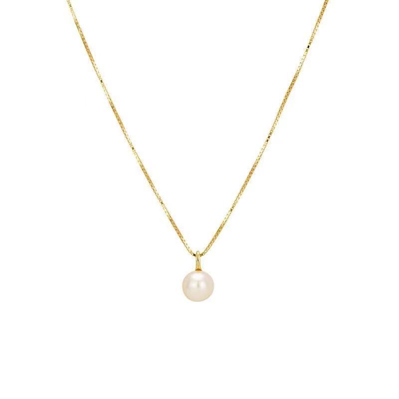 Gold Plated Box Chain Freshwater Pearl Pendant Necklace – Dainty Minimalist Jewelry, Elegance Gift for Women
