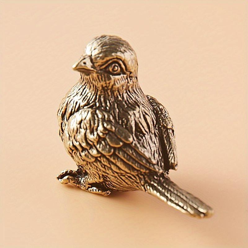1 PC Vintage Solid Brass Jewelry Antique Small Sparrow Handle Piece Miniature Sparrow Tea Favor Antique Brass Bird Sculpture