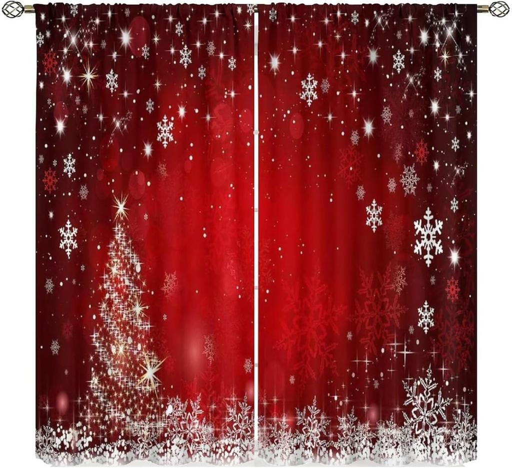 Christmas Curtains Red White Snowflakes Xmas Merry New Year Winter Holiday Party Decor Window Drapery Treatments Curtain Made Of Polyester