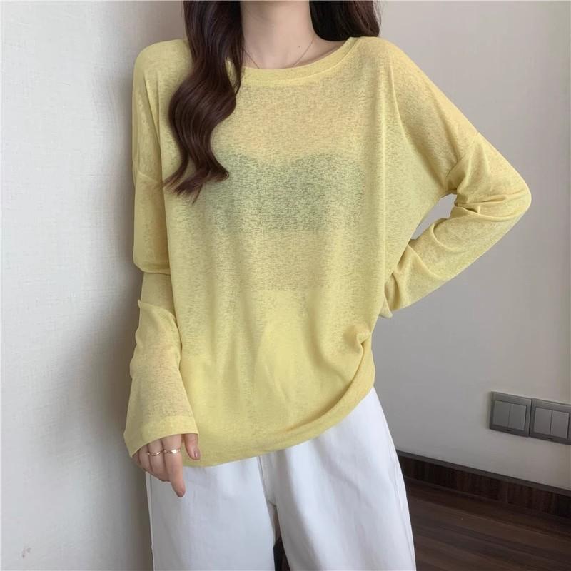 Chiffon Shirt Sunscreen Clothing Women's Summer Thin Loose Pullover Ice Silk Knitted Air-conditioning Mesh Blouse Clothing