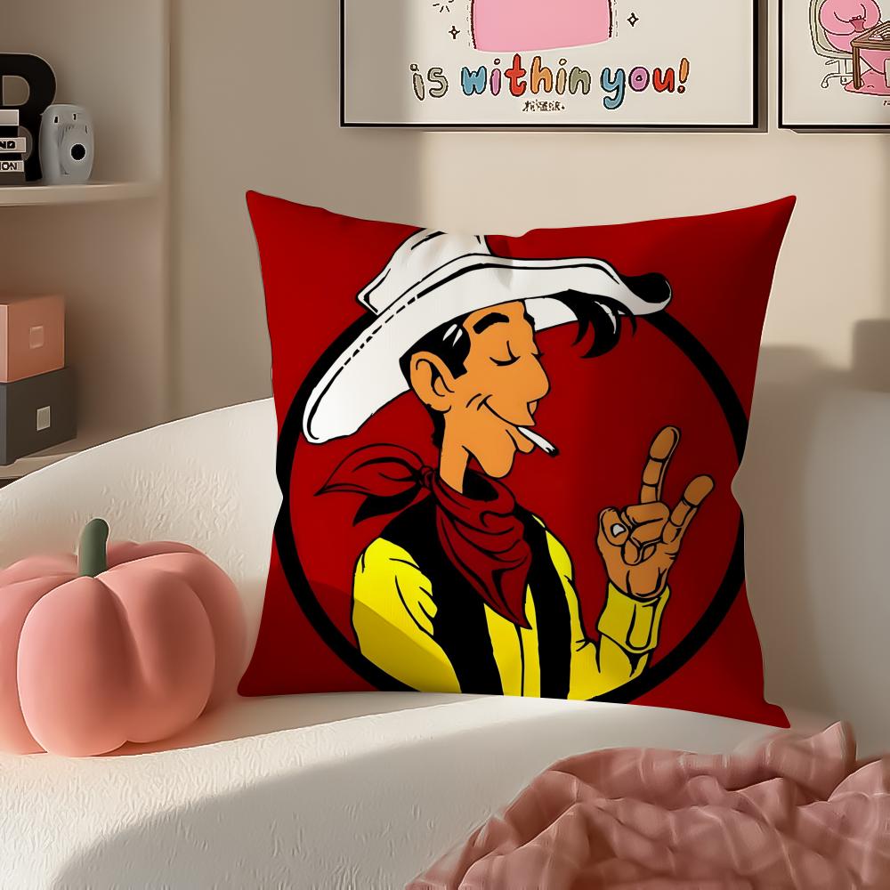 Cartoon Classic LLucky LLuke Cushion Cover Pillowcase Short Plush Invisible Zipper Room Sofa Cushion Cover