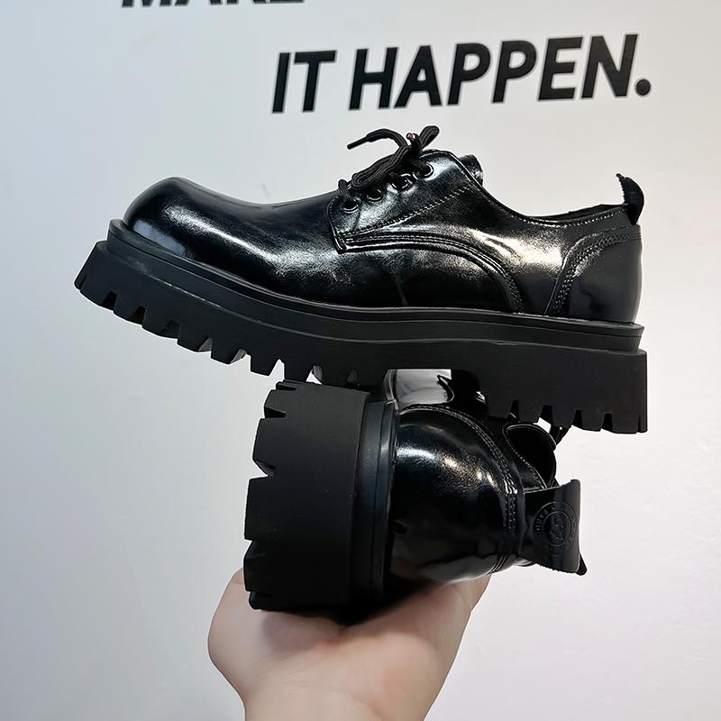 Derby thick soled men's leather shoes Fashionable and versatile styles Weddings and party Daily office and business Black shoes