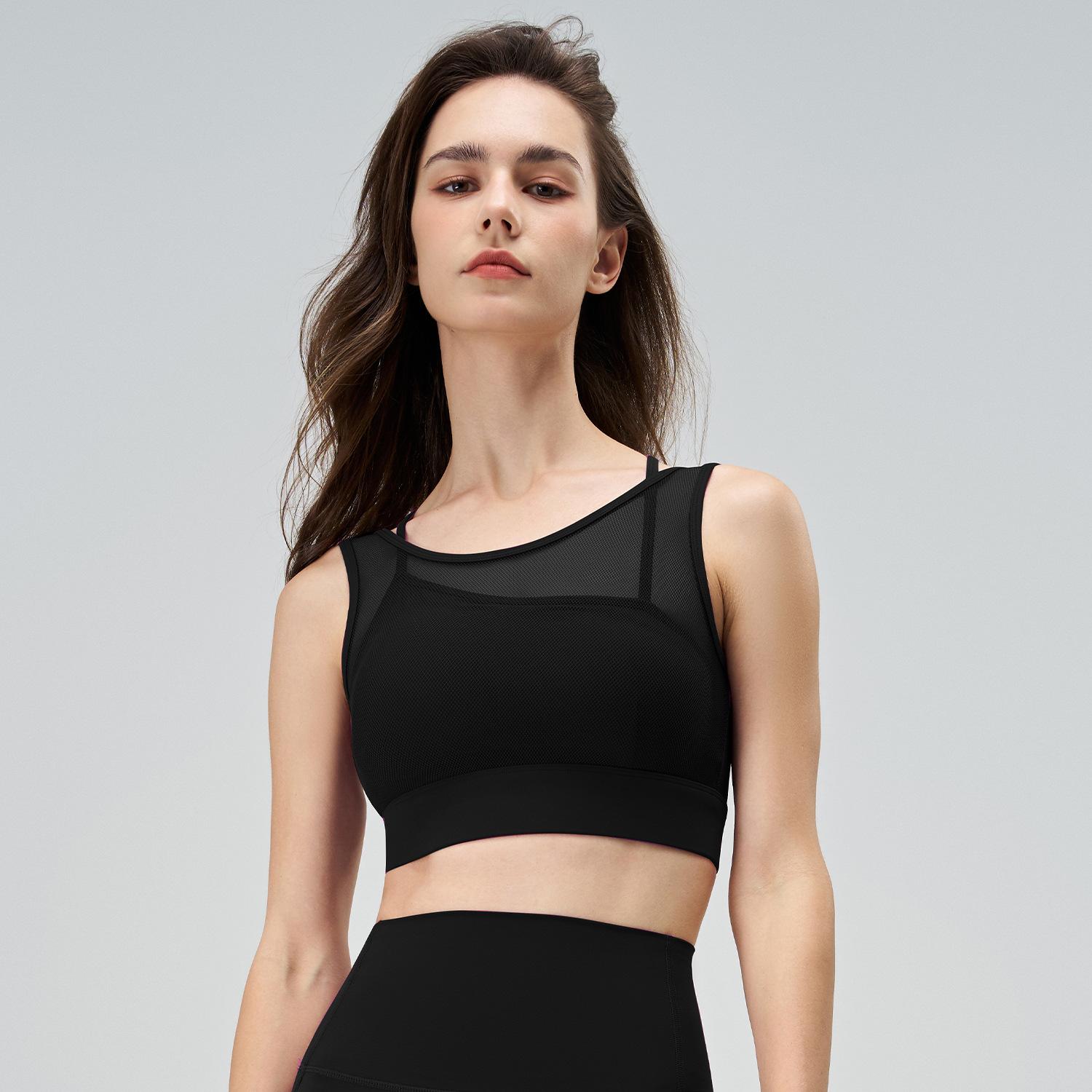 

Женский сетчатый дышащий спортивный бюстгальтер с перекрестными бретелями для бега, фитнеса, йоги, жилет, модная одежда для йоги XXL чёрный