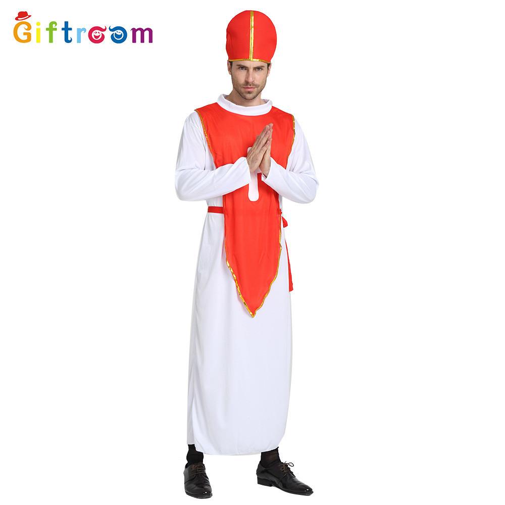 Halloween Themed Party Costume For Men Featuring Creepy Red Cross Priest Design