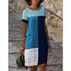 Sommer Lose Patchwork Farbe Gerade Kleid frauen Plus Größe O Hals Kurzarm Midi Kleider