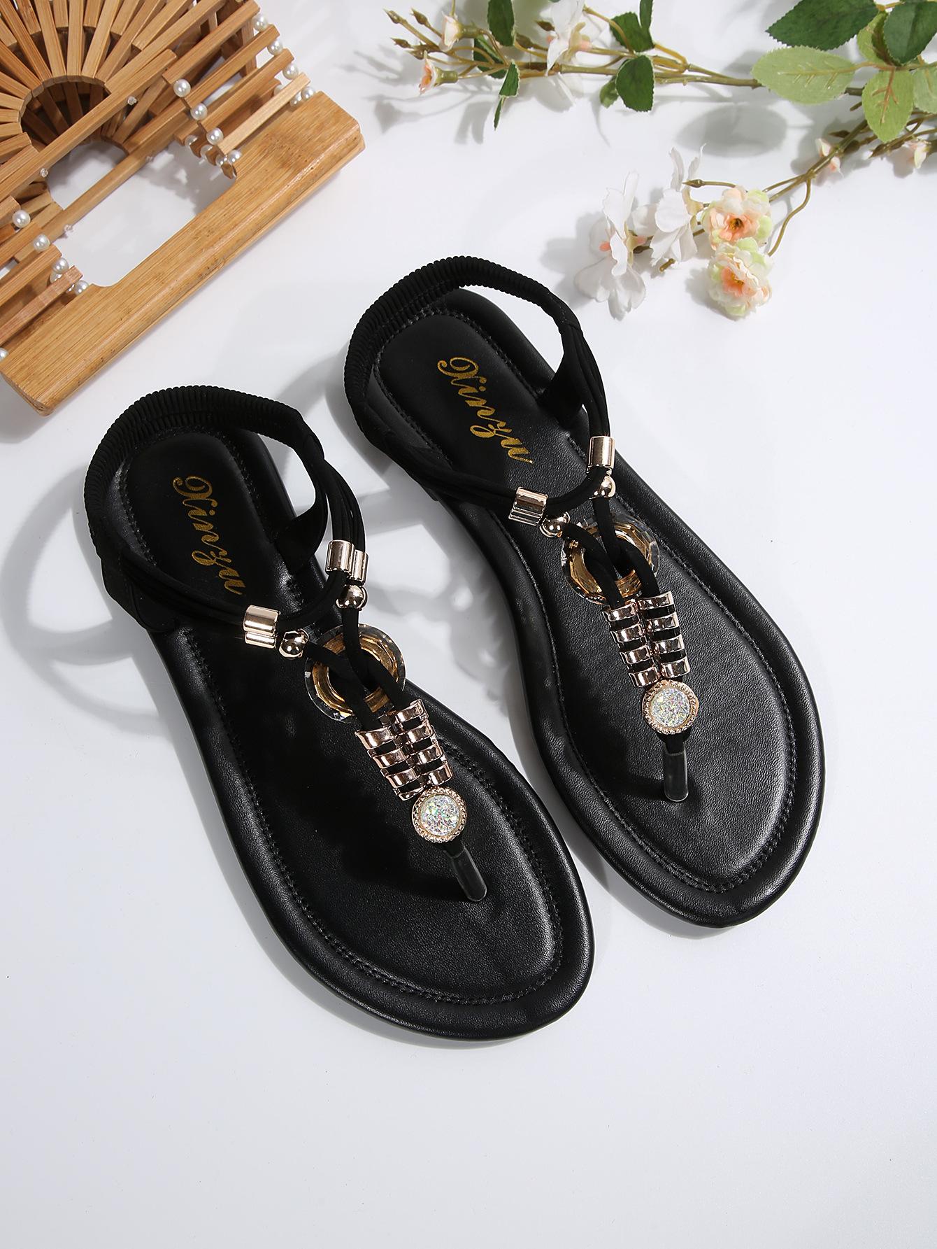 

[Внешняя торговля] Ретро универсальные шлепанцы на одно слово, обувь феи, летние приморские пляжные сандалии на плоской подошве 43 чёрный