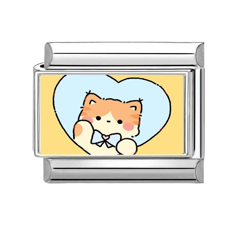 Y2K Cartoon Cat Dog Flower Love Rabbit Guitar Italian Charm Links Fit 9mm Stainless Steel Bracelet Women Men DIY Making Gift
