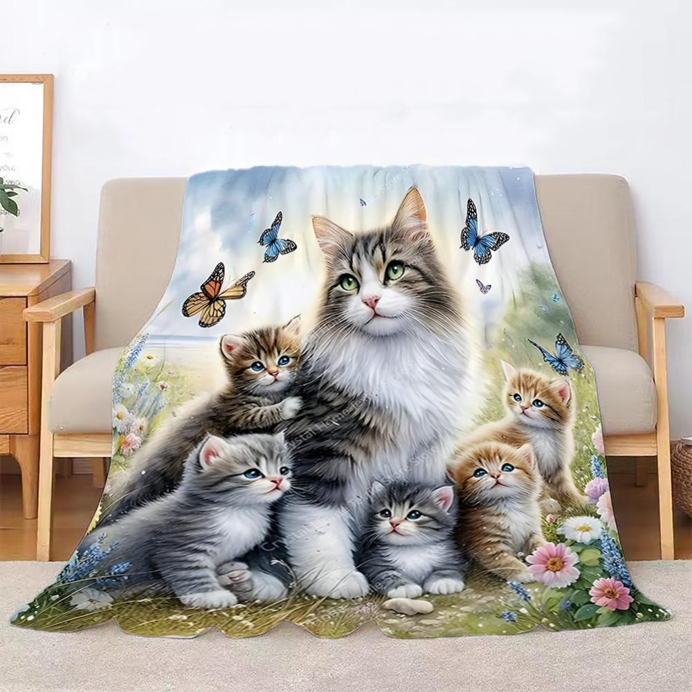 Katzenmalerei Flanelldecke Weiche Warme Überwurfdecke Home Mittagspause Decke für Couch Sofa Büro Bett Reise Mode Geschenk
