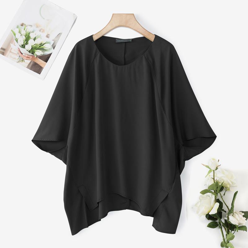 

ZANZEA Женская повседневная блузка с круглым вырезом и рукавом 3/4 свободного кроя S чёрный