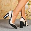 Chunky Heel Patent Leather Pointed Toe Low-Cut High Heels for Women's Large Sizes 41-43