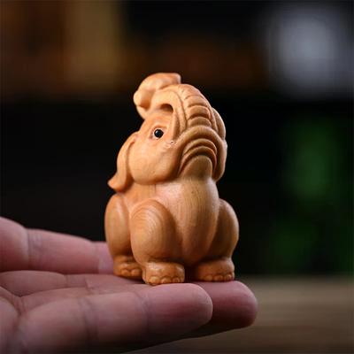 1PC Hand-Carved Wooden Elephant Figurines Cute Elephant Statue Decorative Ornament Home Desktop Decor Car Decoration
