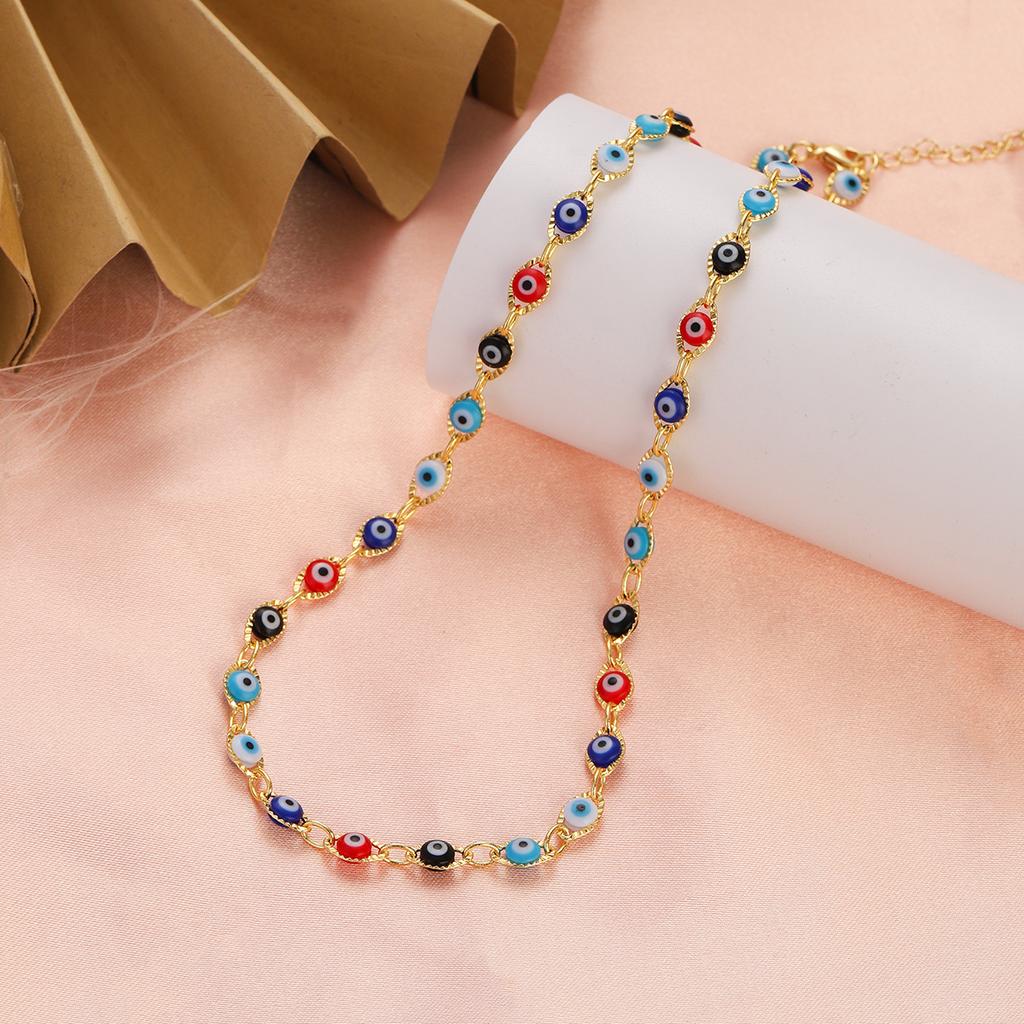 Collana Blu Occhio di Allah Turco da Donna Moda Colore Oro Acciaio Inossidabile Collane Smalto Perline Gioielli Regalo