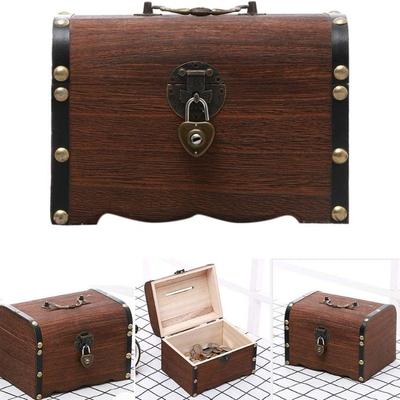 Wooden Money Box Piggy Bank Retro Wooden Home Decoration Ornament