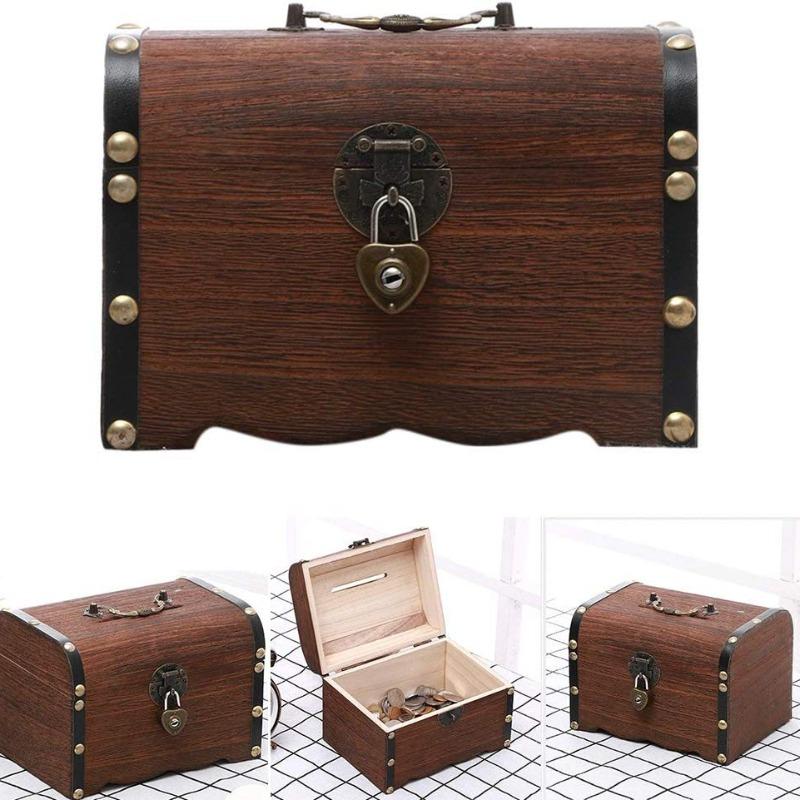Wooden Money Box Piggy Bank Retro Wooden Home Decoration Ornament