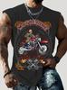 3D Kreatives Retro Motorrad Print Outdoor T-Shirt Sportlicher Stil Lässig Atmungsaktiv Rundhals Vier Jahreszeiten Fitness Herren Weste