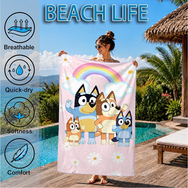 Bluey Friends Adventure Beach Towel, Quick-drying, Easy to Care for, Suitable for Both Fitness and Beach Vacations,Sports Essential