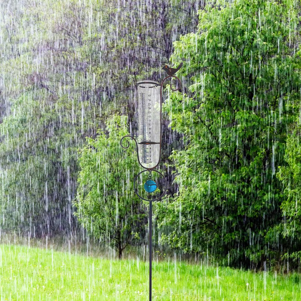 45cm Hummingbird Iron Rain Gauge Outdoor Rainfall Collector Garden Decor